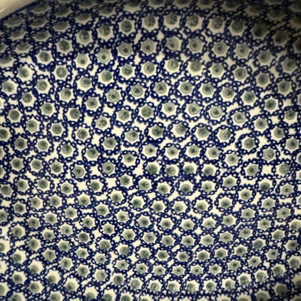 Vintage Boleslawiec Polish Pottery, Oval Deep Baking Dish, Blue And Green 14in - Picture 2 of 14